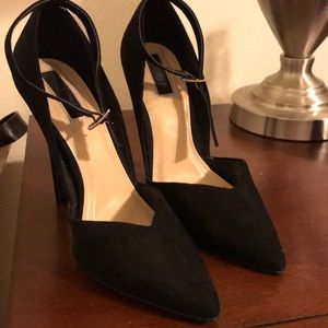 Black faux suede heels